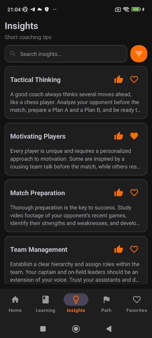 Football Coach insights screen